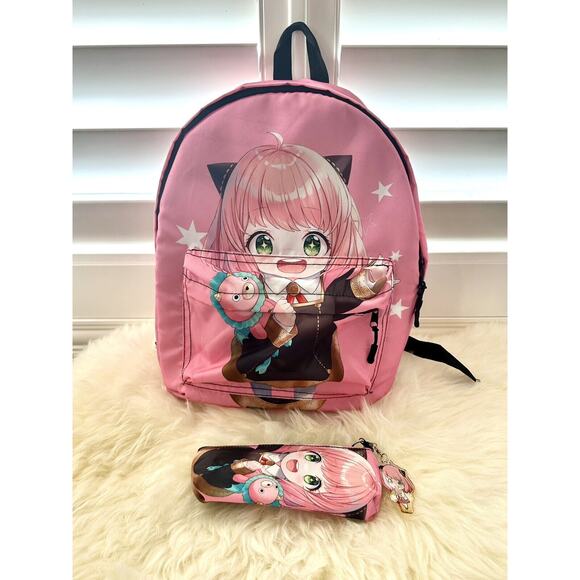 SPY×FAMILY Anya Forger Cosplay Anime Comic Bags Backpack Pink With Pouch/ Charm